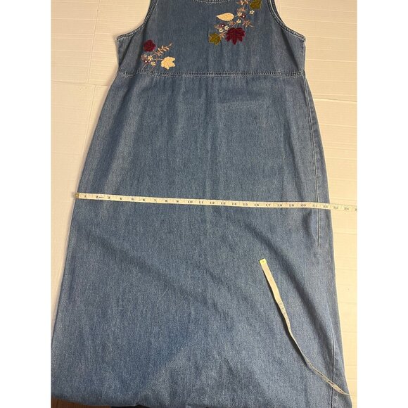 Vintage Denim Floral Embroidered Sleeveless maxi/midi  Dress Erika & Co PM - Picture 10 of 11